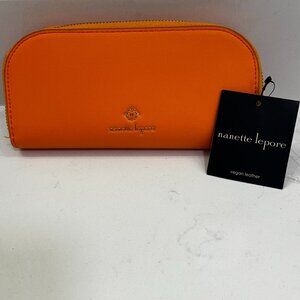 Nanette Lepore Vegan Leather Zip-Around Wallet in Apricot with Gold Hardware
